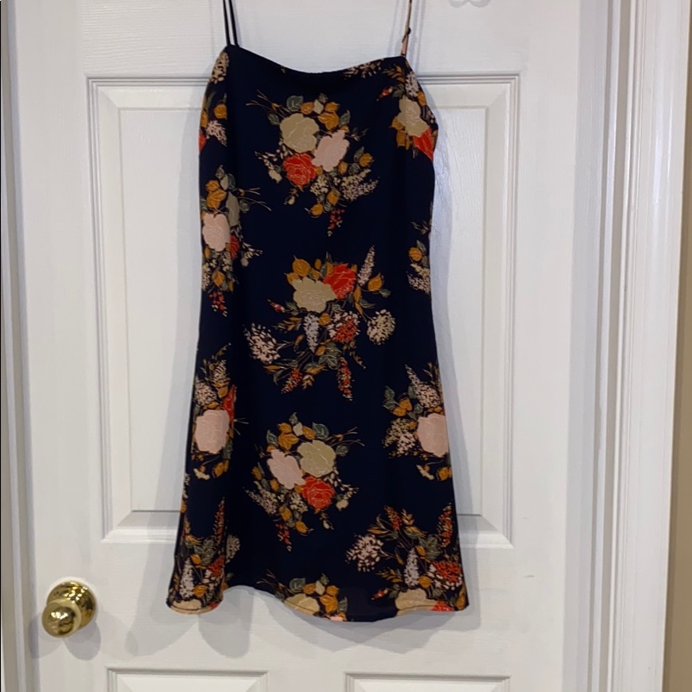 Navy blue and floral mini dress